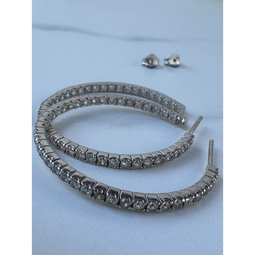 Tennis Hoop Earrings 8.05g Silver 925 Sterling Silver Clear Cubic Zirconia